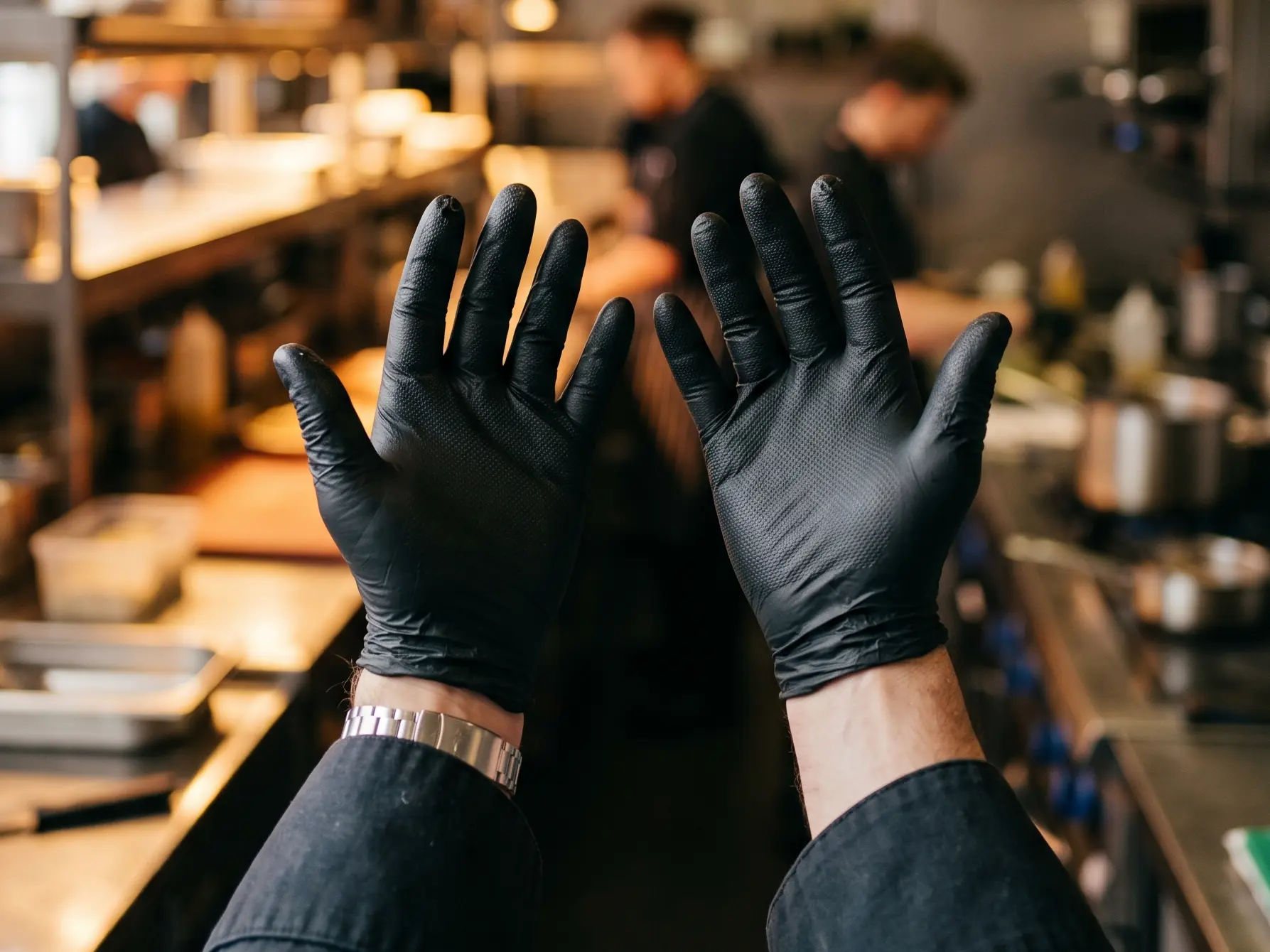 Black nitrile gloves for commercial kitchens