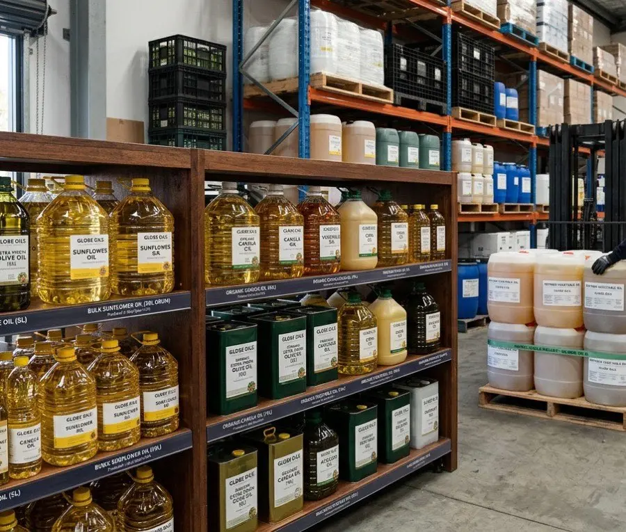Ergent Oil & Supplies warehouse stocked with cooking oil